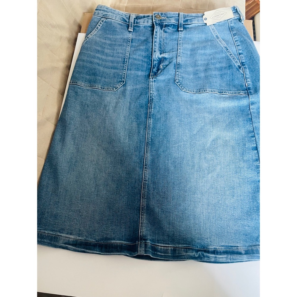 St John's Bay Denim Midi Skirt Women's 16 NWT Blue A-Line High Rise Pockets